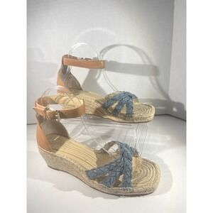 Vince Camuto Jadeya Espadrille Wedge Sandals Blue Denim Braided Tan Leather 9.5M